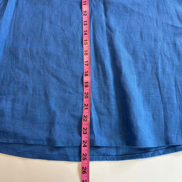 Christopher Calvin Blue Linen Ruffle V Neck 3/4 Sleeve Blouse Pullover Top S - Picture 8 of 8